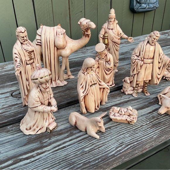 Rare Nice Big Vintage Nativity Set Christmas Prop Display Ceramic Lot 13 Piece - Picture 8 of 16